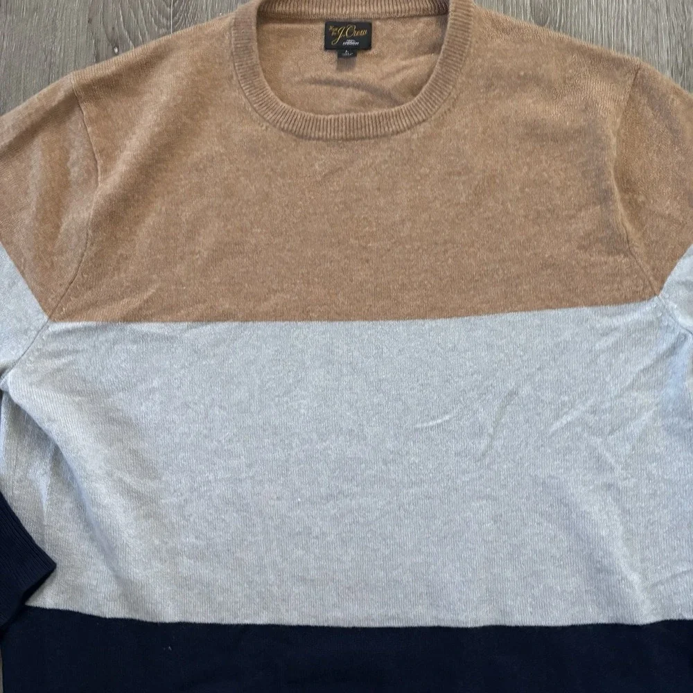 J. Crew Men's L 100% Cashmere Stripe Color block‎ Crew Pullover Sweater